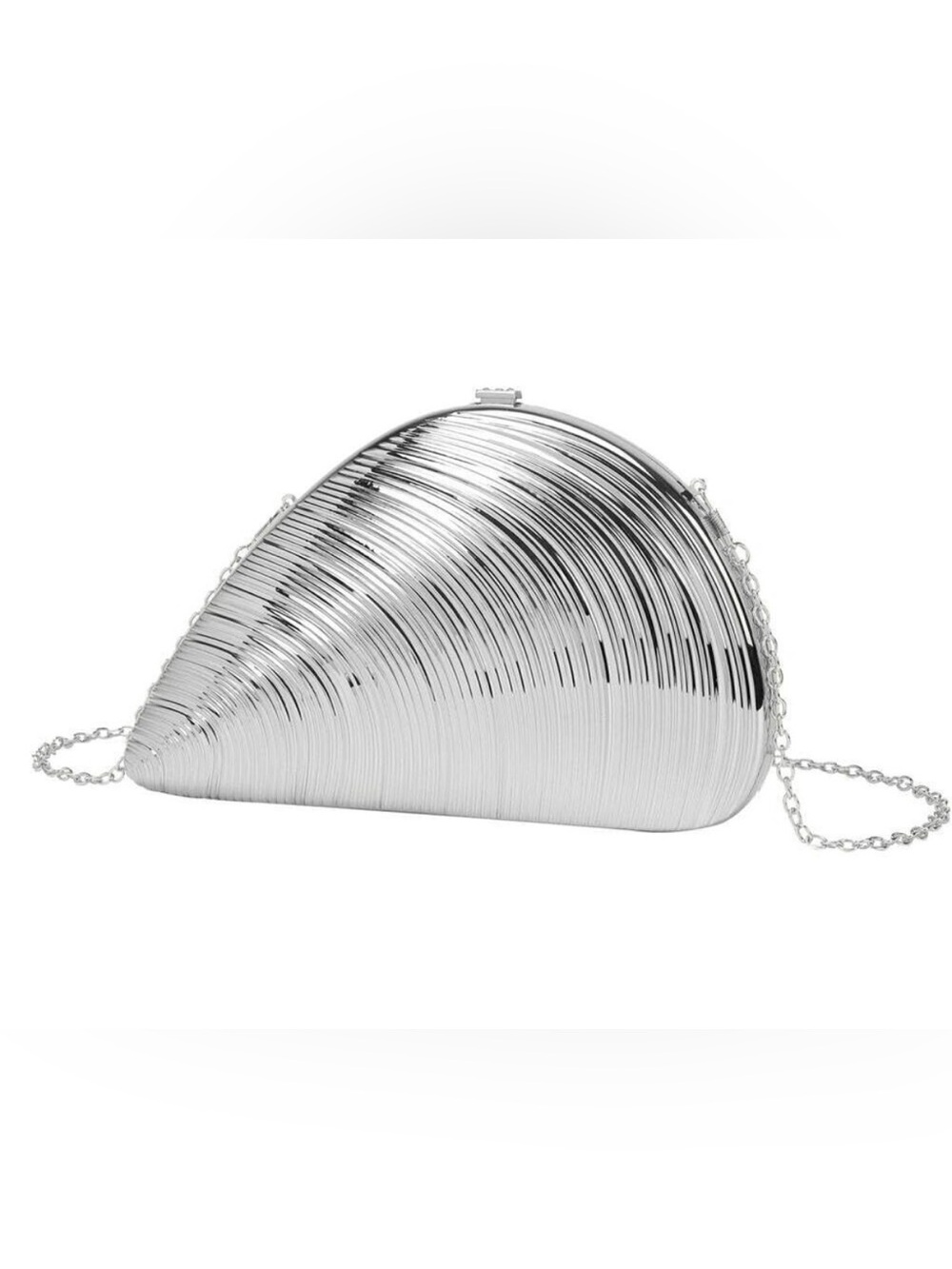 NWT Lulla Collection Silver Metallic Shell Clutch with Chain Strap